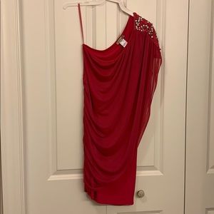 pink dress with left shoulder detail